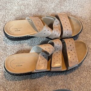 Clarks Women's Beige Slide Sandals